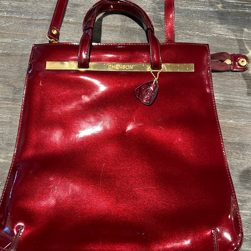 Chenson ruby patent tall handbag